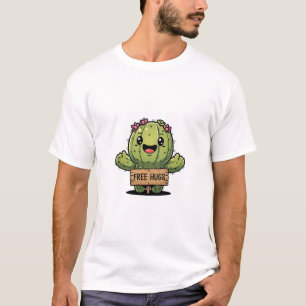 Cute Cartoon Cactus Character Offering Free Hugs T-Shirt
