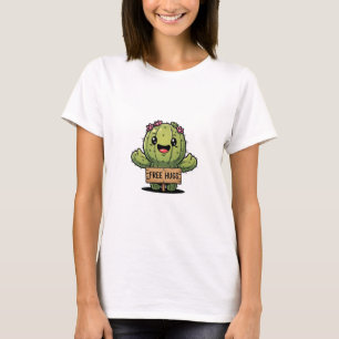 Cute Cartoon Cactus Character Offering Free Hugs T-Shirt