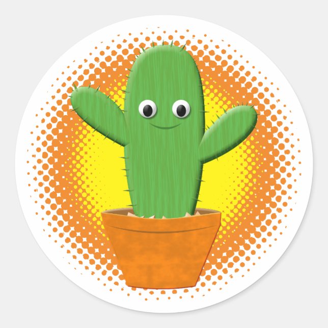 Cute Cartoon Cactus Drawing Classic Round Sticker (Front)