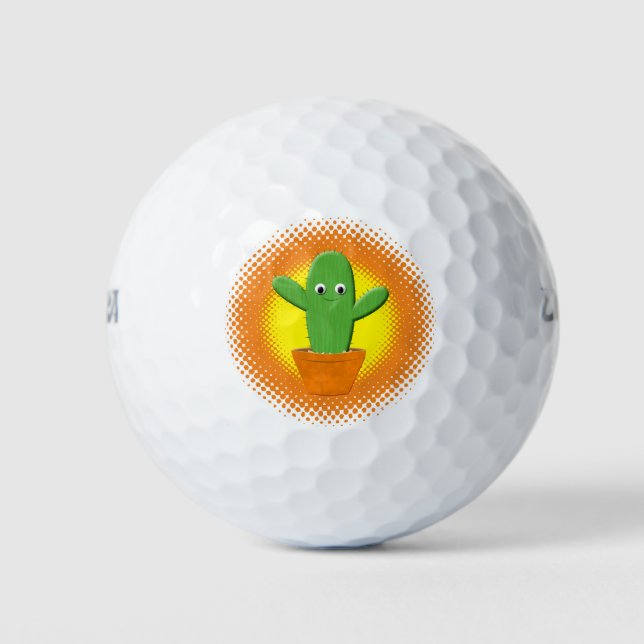 Cute Cartoon Cactus Golf Balls (Front)