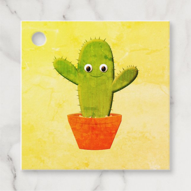 Cute Cartoon Cactus Painting Favour Tags (Front)