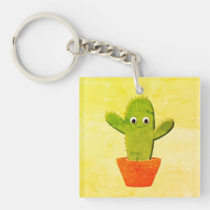 Cute Cartoon Cactus Painting Keychain