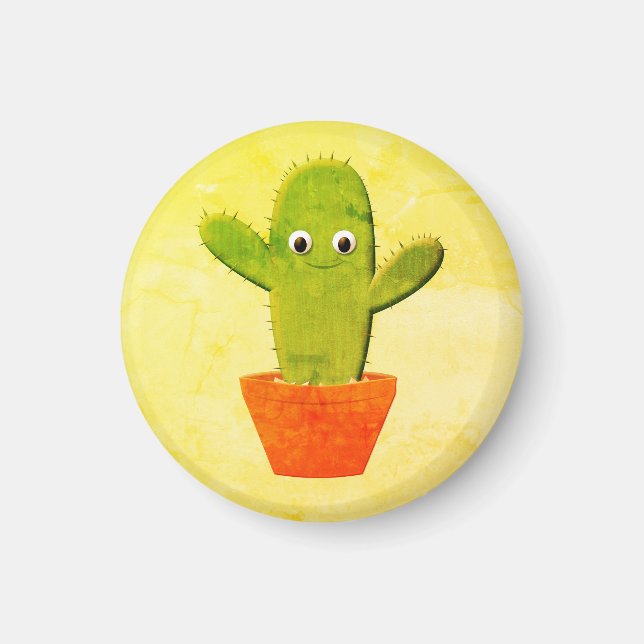 Cute Cartoon Cactus Painting Magnet (Front)