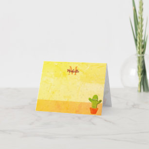 Cute Cartoon Cactus Painting Monogram Note Card