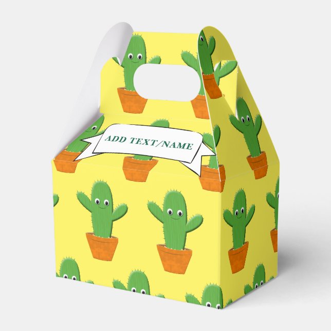 Cute Cartoon Cactus Pattern Custom Name Favor Box (Front Side)