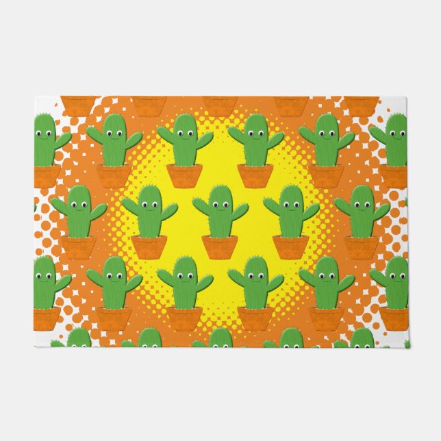 Cute Cartoon Cactus Pattern  Doormat (Front)