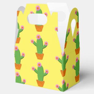 Cute Cartoon Cactus Pattern With Pink Flowers Favor Box