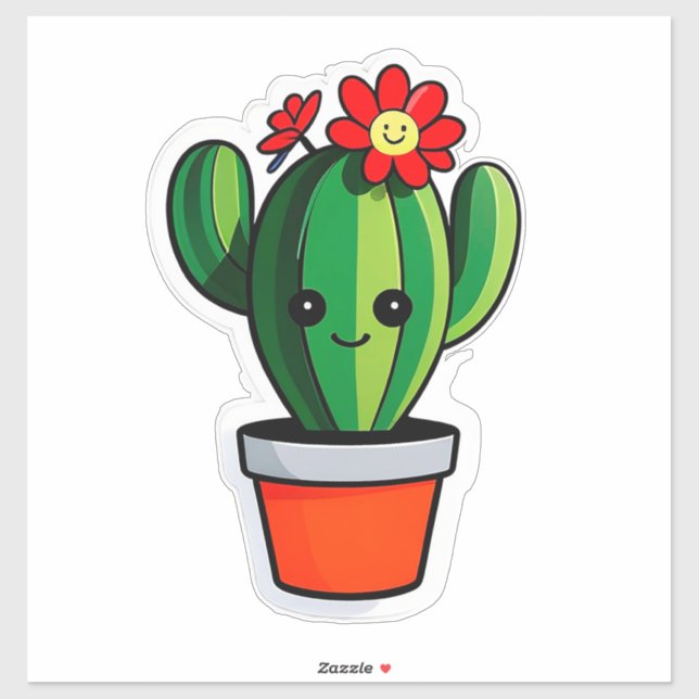 Cute Cartoon Cactus Plant in Pot With Flower  (Sheet)