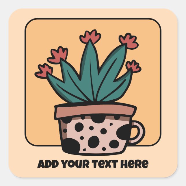 Cute Cartoon Cactus Plant Personalized Square Sticker (Front)