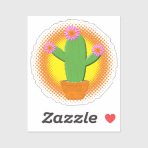Cute Cartoon Cactus With Pink Flowers