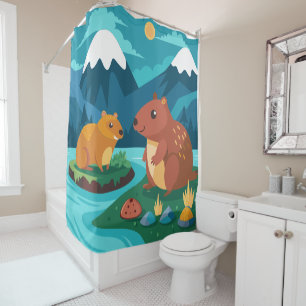 Cute Cartoon Capybara Shower Curtain