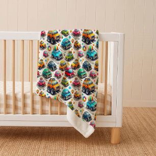 Cute Cartoon Cars Colourful Kids Cozy Sherpa Blank Blanket