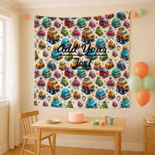 Cute Cartoon Cars Colourful Kids Nursery Tapestry
