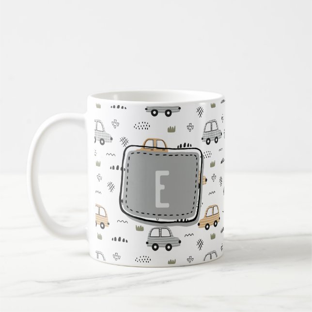 Cute Cartoon Cars Personalized Monogram  Coffee Mug (Left)