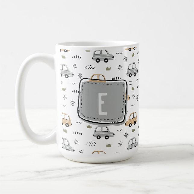 Cute Cartoon Cars Personalized Monogram  Coffee Mug (Left)