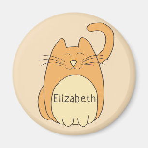 Cute Cartoon Cat Add Name Beige Magnet