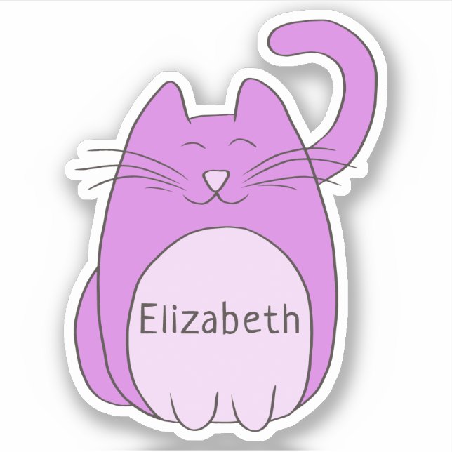 Cute Cartoon Cat Add Name Purple Contour Cut (Front)
