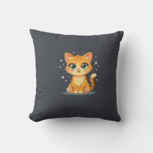 **Cute Cartoon Cat – Adorable Kitty Illustration** Throw Pillow