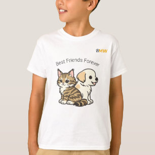 Cute Cartoon Cat and Dog Best Friends Kids T-Shirt