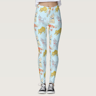 Cute Cartoon Cat And Flowers Pattern Leggings
