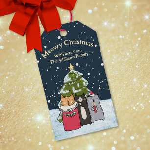 Cute Cartoon Cat Christmas Carol Singers in Snow Gift Tags