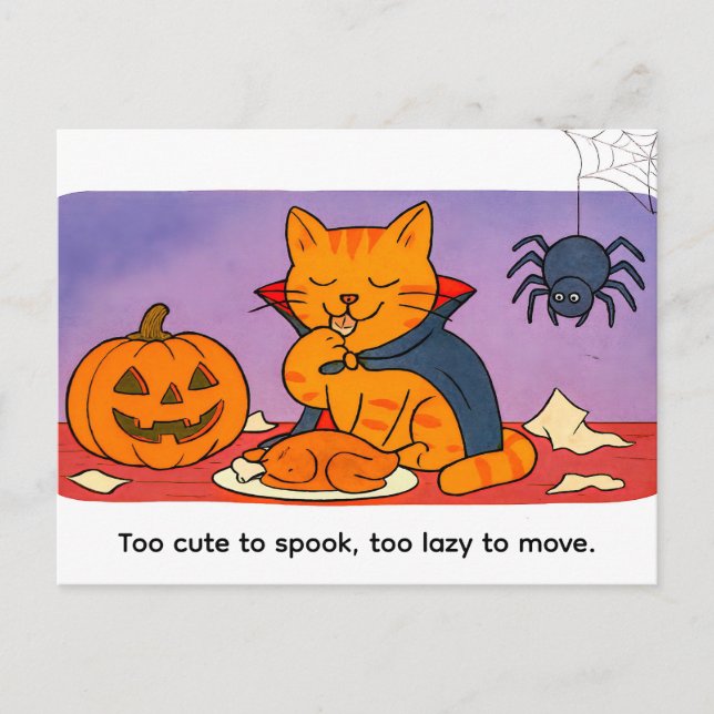 Cute Cartoon Cat Dressed as Little Vampire Postcard (Front)