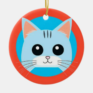 Cute Cartoon Cat Face Ceramic Ornament