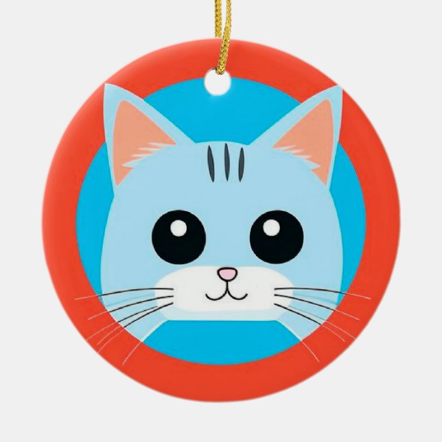 Cute Cartoon Cat Face Ceramic Ornament (Front)