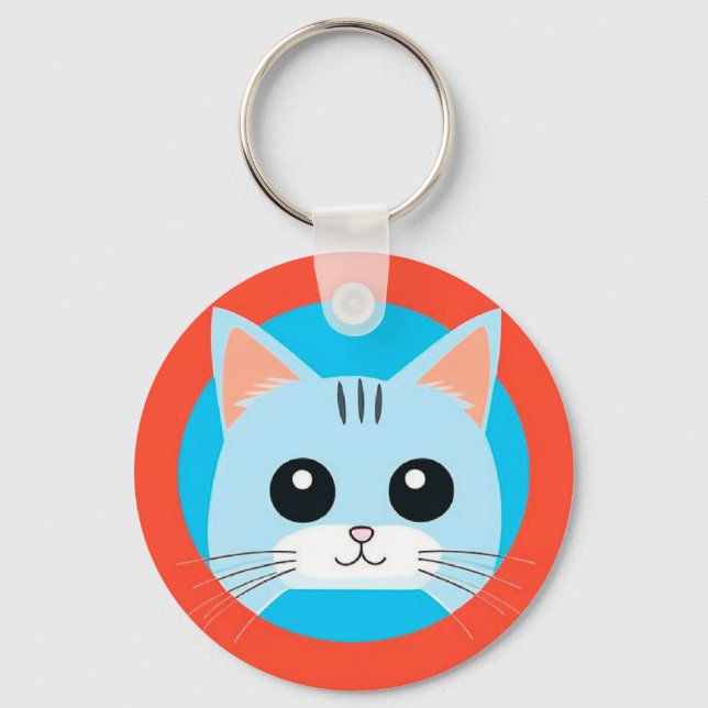 Cute Cartoon Cat Face Keychain (Front)