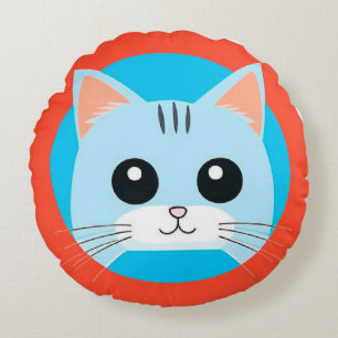 Cute Cartoon Cat Face Round Pillow