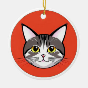 Cute Cartoon Cat Face With Bold Graphic Design Ceramic Ornament