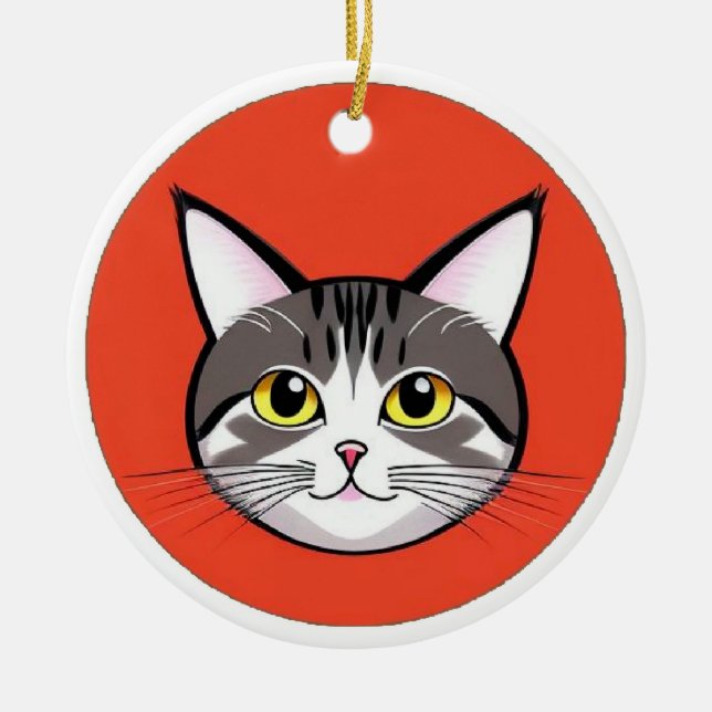 Cute Cartoon Cat Face With Bold Graphic Design Ceramic Ornament (Front)