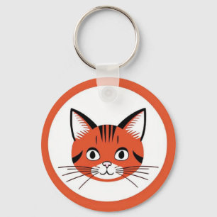 Cute Cartoon Cat Face With Bold Graphic Design Keychain