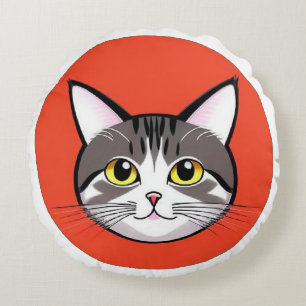 Cute Cartoon Cat Face With Bold Graphic Design Round Pillow