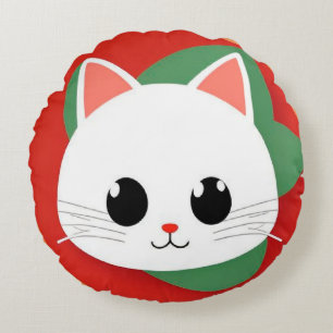 Cute Cartoon Cat Face With Bold Graphic Design Round Pillow