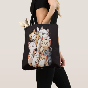 cute cartoon cat group photo tote bag