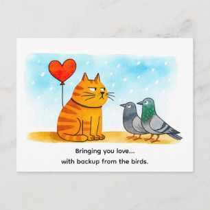 Cute Cartoon Cat Holding Heart Balloon Outdoors Postcard