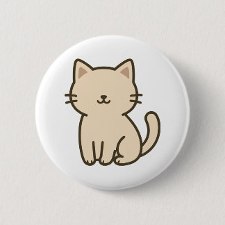 Cute Cartoon Cat Illustration – Minimal Beige Kitt 2 Inch Round Button