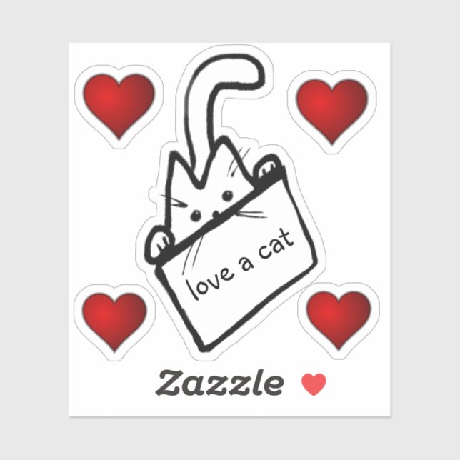 Cute Cartoon Cat in a Bag Love a Cat with Hearts (Sheet)