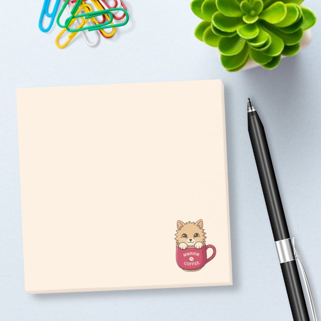 Cute Cartoon Cat in Coffee Mug Beige Post-it Notes (Creator Uploaded)