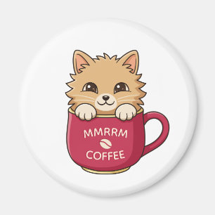 Cute Cartoon Cat in Coffee Mug Custom Text Magnet