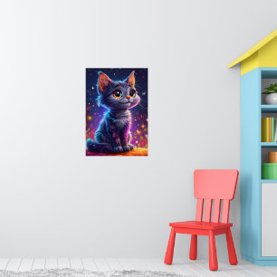 Cute Cartoon Cat iStarry Sky Dreamy Night 🌙 Poster