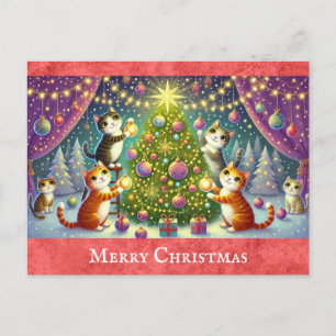 Cute Cartoon Cat Kitten Merry Christmas Postcard
