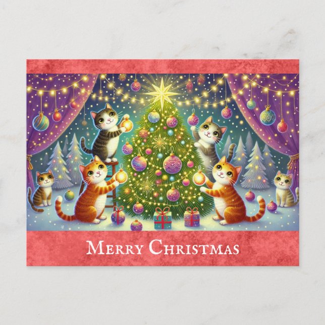 Cute Cartoon Cat Kitten Merry Christmas Postcard (Front)