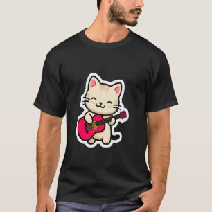 Cute Cartoon Cat Kitten Playing Guitar Kitty T-Shirt