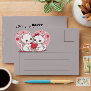 Cute Cartoon Cat Lovers Hearts Valentine’s Day Envelope