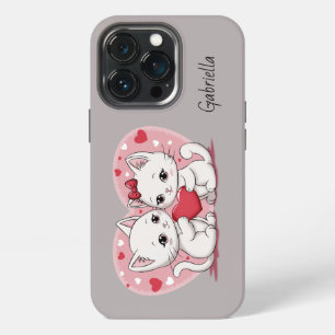 Cute Cartoon Cat Lovers Hearts Valentine’s Day iPhone 13 Pro Case