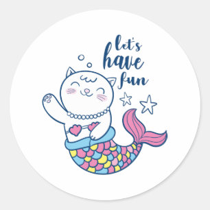 Cute cartoon cat mermaid classic round sticker