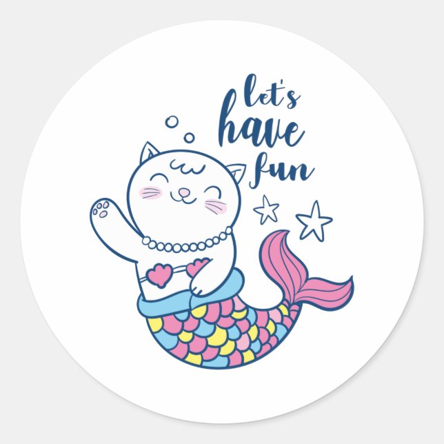 Cute cartoon cat mermaid classic round sticker (Front)