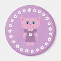 Cute cartoon cat on a pretty lilac magnet